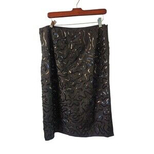 Talbots Sequined Swril Pattern Knee Length Skirt Black SIZE , Size 14P